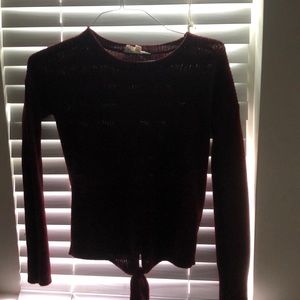 Burgundy tie in front sweater